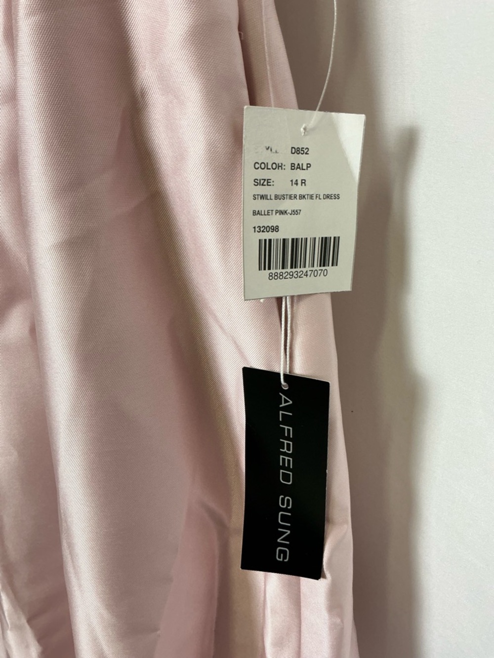 ALFRED SUNG Madelyn Ballet Pink Satin Lace-Up Bustier Gown - Picture 4 of 6